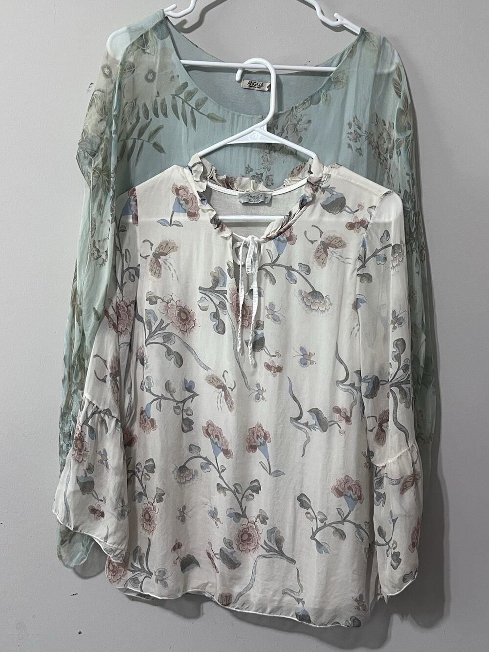 Angela Moda Italy 100% Silk Lot of 2 Top Blouse Fairy Balletcore Parisian Chic M